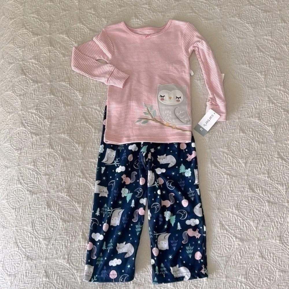 Owl Carter’s Pajamas Set Size 4T Pink & Blue NWT